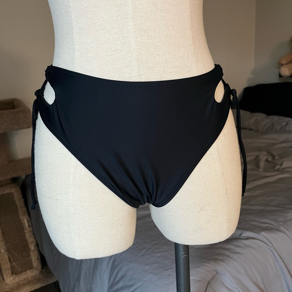 full coverage mid rise bikini bottom with adjustable tie sides